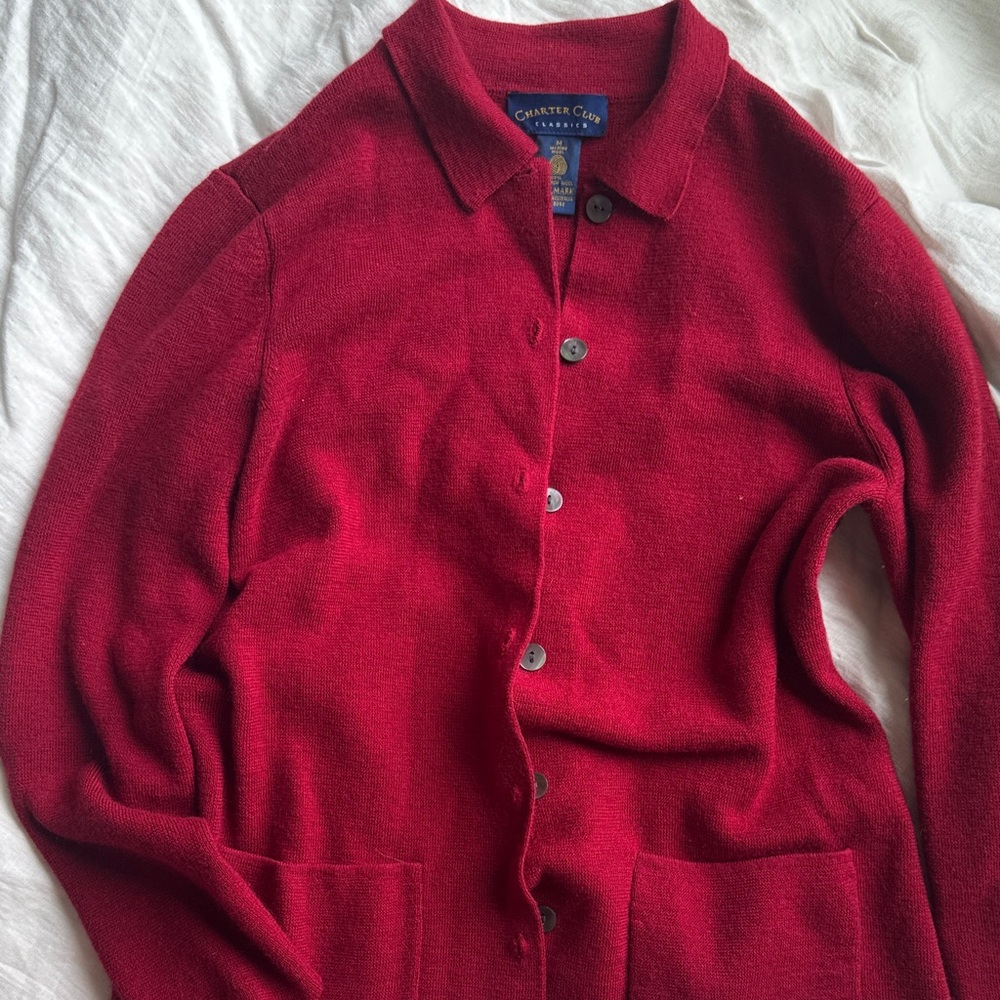 Charter Club Women's Button-Up Red Cardigan 100% wool